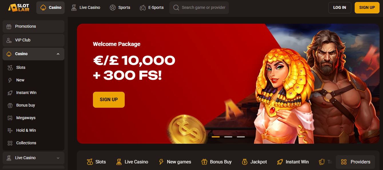 Claim welcome package worth 10000 euros at SlotLair casino