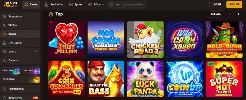 Play top rated slot games at SlotLair online casino